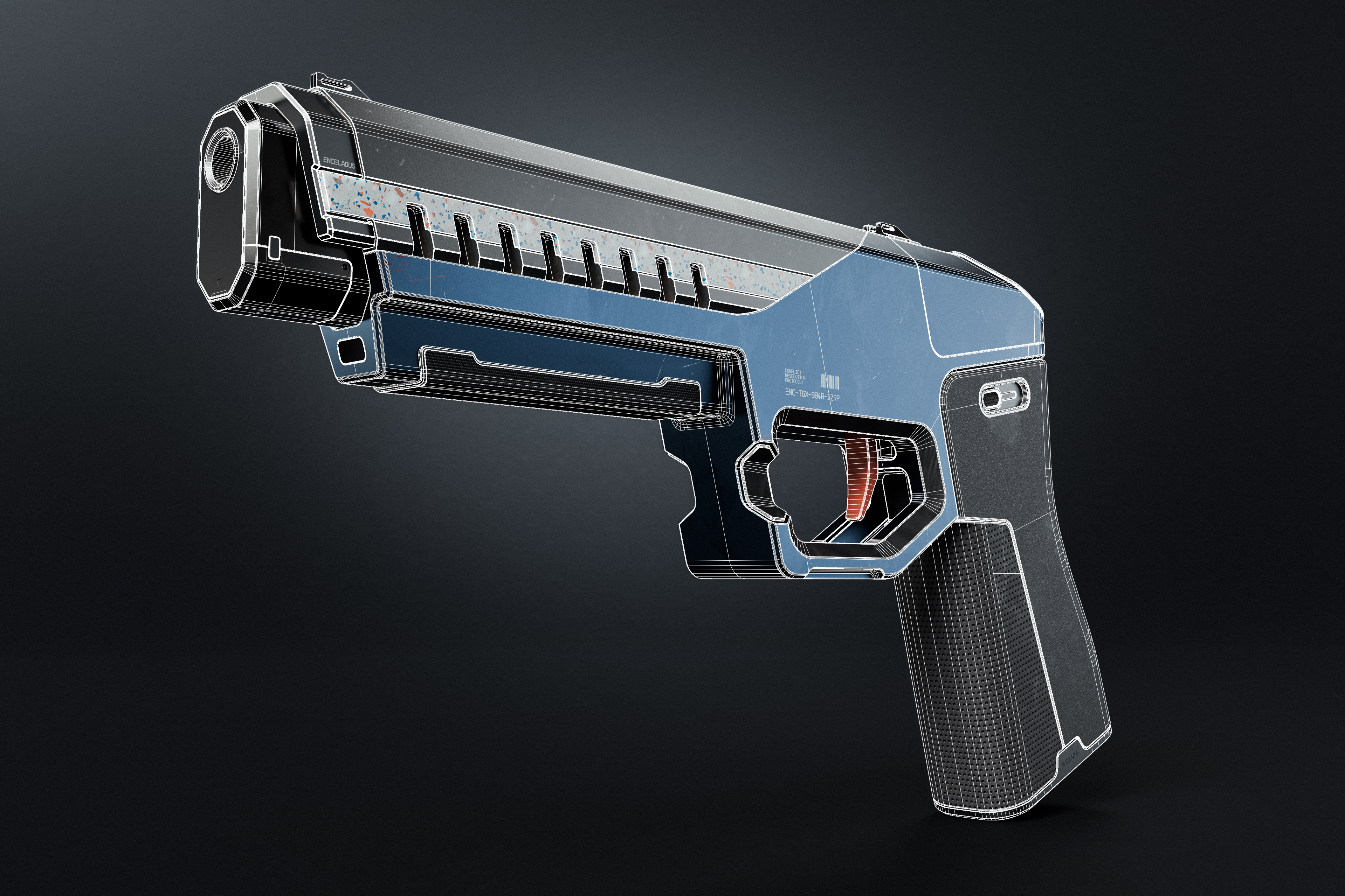 Enceladus Gun Detail - Wireframe Topology